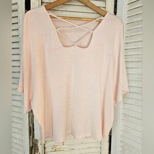 Reversible soft rose pink lace up top M/L